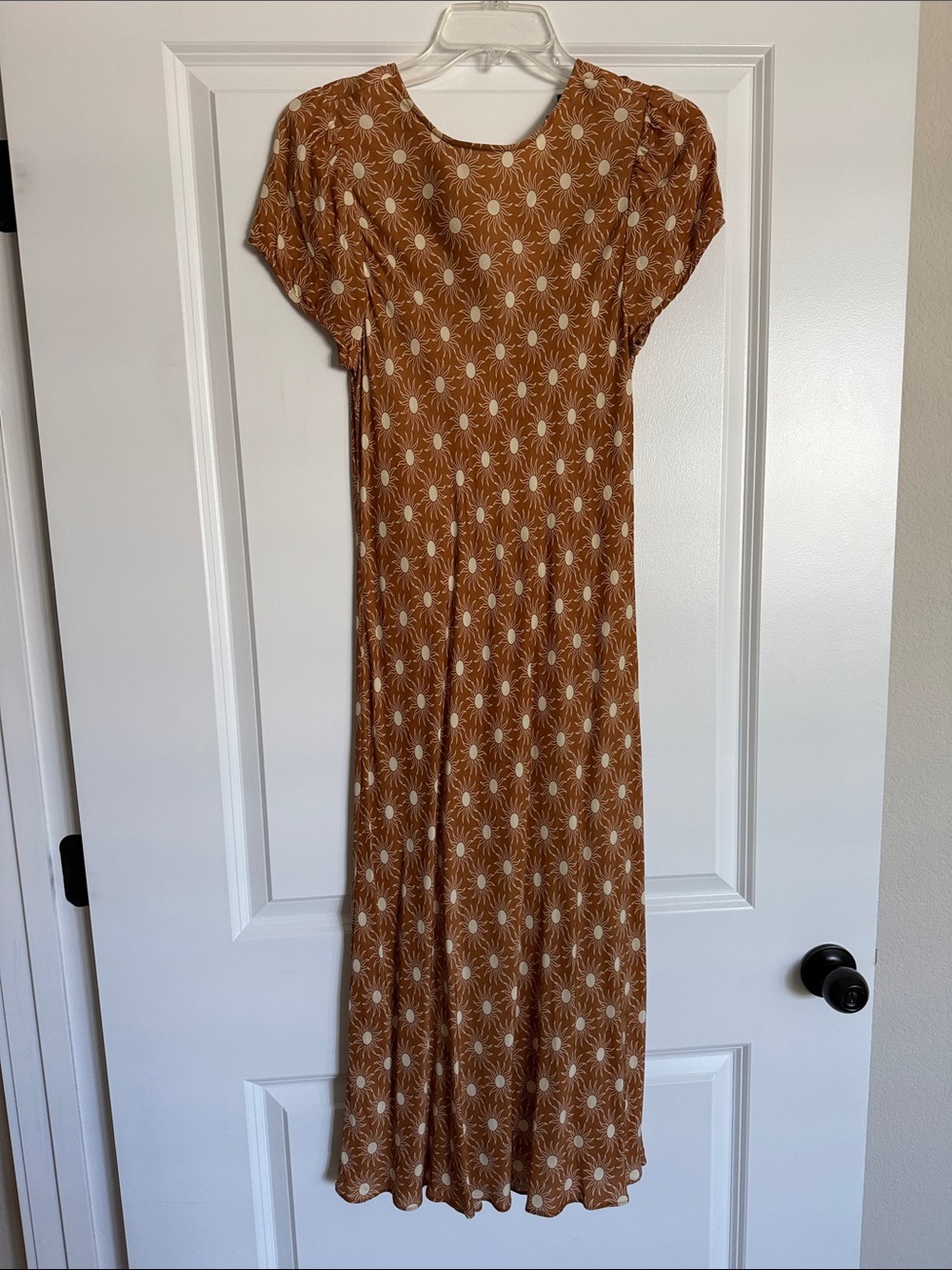 J. Crew Rust Brown Midi Dress with White Starburst Print. Size 10